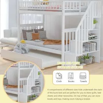 Merax Twin Over Twin Bunk Bed with Trundle and Storage
