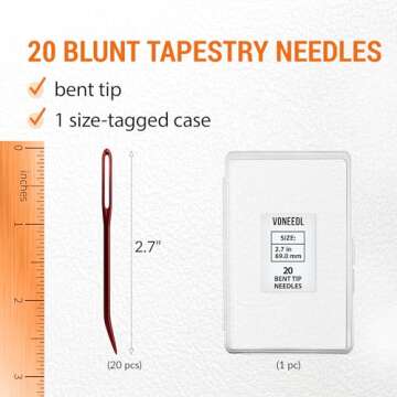 VONEEDL 20 PCS Bent Tip Tapestry Needles with Large Eye - Yarn Blunt Steel Knitting Needles in Stora...