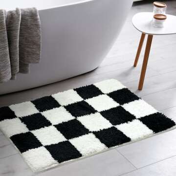 Tititex Luxury Black White Checkered Grid Bathroom Rug 16x24 Extra Soft & Absorbent Microfiber Bath ...