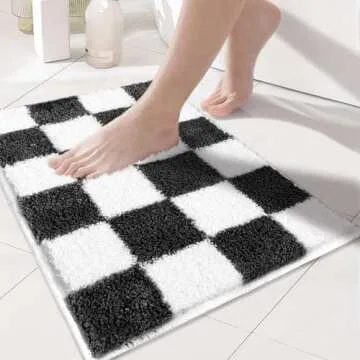 Luxury Checkered Bathroom Rug - Ultra Absorbent & Non-Slip