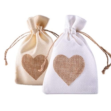 YUKUNTANG Burlap Bags, 20 Packs 4 x 6 Inch Heart Drawstring Pouch Candy Gift Linen Pockets for Weddi...