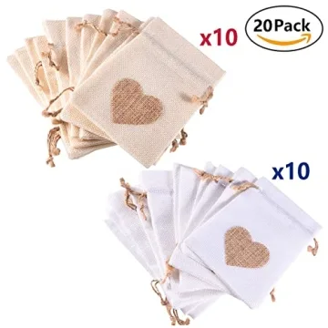 Burlap Heart Drawstring Bags - 20 Packs for All Occasions