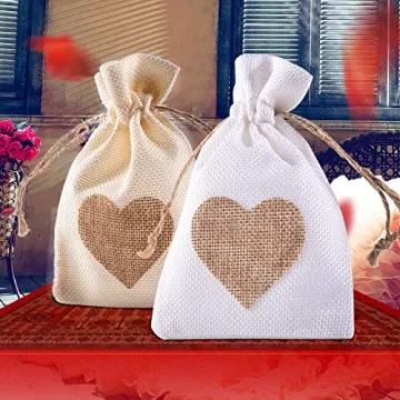 Burlap Heart Drawstring Bags - 20 Packs for All Occasions