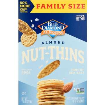 Blue Diamond Almonds Nut-Thins Gluten Free Cracker Crisps, Hint Of Sea Salt, Family Size, Sea Salt, 7oz