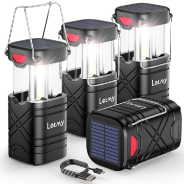 LETMY 4 Pack Camping Lantern, Rechargeable LED Lanterns, Solar Lantern Battery Powered Hurricane Lan...