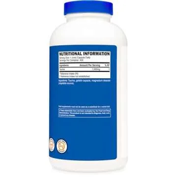Nutricost Taurine 1000mg - 400 Capsules for Wellness