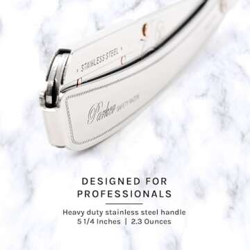 Parker SRX 100% Stainless Steel Straight Edge Professional Barber Razor & 5 Parker Premium Half Blades