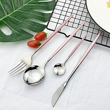 JASHII 24-Piece Pink Silver Flatware Set for All Occasions