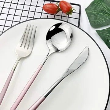JASHII 24-Piece Pink Silver Flatware Set for All Occasions