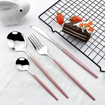 JASHII 24-Piece Pink Silver Flatware Set for All Occasions
