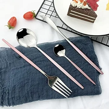 JASHII 24-Piece Pink Silver Flatware Set for All Occasions
