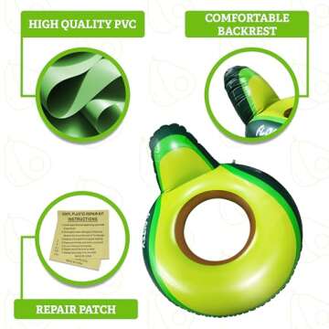 Floatey Avocado Pool Floats Adults - XtraLarge Avocado Float for BBL | Avocado Inflatable Pool Floats with Backrest | River Tubes for Floating | Pool Floaties for Adults | Fruit Floats for Pool
