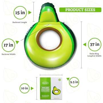 Floatey Avocado Pool Floats Adults - XtraLarge Avocado Float for BBL | Avocado Inflatable Pool Floats with Backrest | River Tubes for Floating | Pool Floaties for Adults | Fruit Floats for Pool