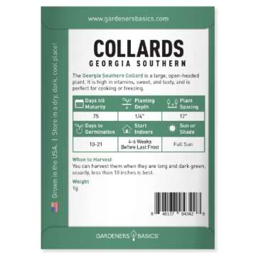 Gardeners Basics, Collard Greens Seeds for Planting - Georgia Southern Non-GMO Vegetable Variety- 1 ...