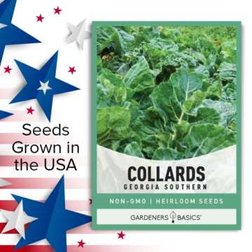 Gardeners Basics, Collard Greens Seeds for Planting - Georgia Southern Non-GMO Vegetable Variety- 1 Gram Seeds Great for Summer, Fall and Winter Gardens
