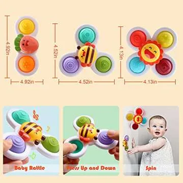 Suction Cup Spinner Toys for Baby, Pop it Fidget Toys for 1-3 Toddlers Gifts Spinning Top Sensory Toy Bath Toys Birthday Gifts for Boy Girl (3 Pcs)