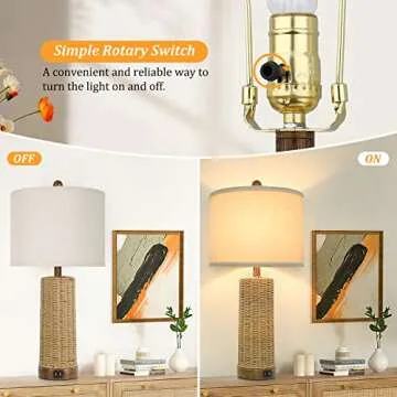 Stylish BesLowe Rattan Table Lamps with USB Ports