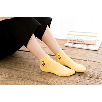 Joylife Fruit Embroidered Ankle Socks Cute Low Cut Socks for Women, Ladies, Girls, 10 Pack