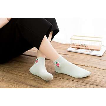 Joylife Fruit Embroidered Ankle Socks Cute Low Cut Socks for Women, Ladies, Girls, 10 Pack