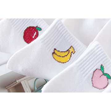 Joylife Fruit Embroidered Ankle Socks Cute Low Cut Socks for Women, Ladies, Girls, 10 Pack