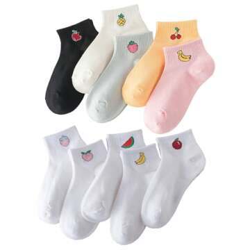 Joylife Fruit Embroidered Ankle Socks Cute Low Cut Socks for Women, Ladies, Girls, 10 Pack