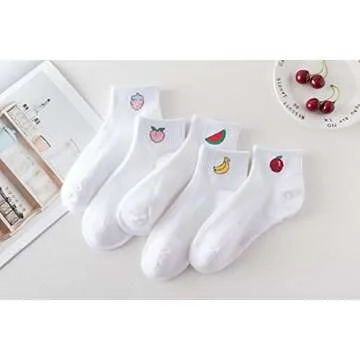 Joylife Fruit Embroidered Ankle Socks Cute Low Cut Socks for Women, Ladies, Girls, 10 Pack