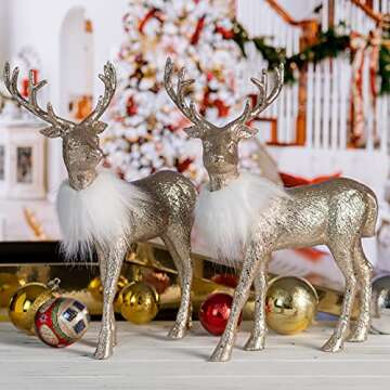 Ornativity Gold Glitter Christmas Reindeer - Xmas Holiday Party Deer Figurine Statues Dinner Tabletop Decorations Centerpiece Mantle - 12" Pack of 2