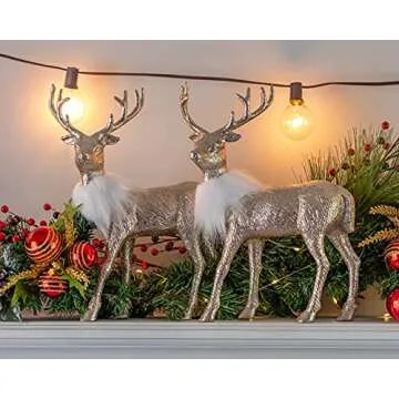 Ornativity Gold Glitter Christmas Reindeer - Xmas Holiday Party Deer Figurine Statues Dinner Tabletop Decorations Centerpiece Mantle - 12" Pack of 2