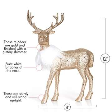 Ornativity Gold Glitter Christmas Reindeer - Xmas Holiday Party Deer Figurine Statues Dinner Tabletop Decorations Centerpiece Mantle - 12" Pack of 2