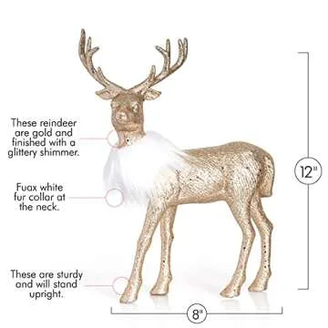Ornativity Gold Glitter Christmas Reindeer - Xmas Holiday Party Deer Figurine Statues Dinner Tabletop Decorations Centerpiece Mantle - 12" Pack of 2