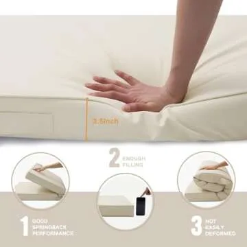 YIJIAN HOME Outdoor Bench Cushion 3.5inches Memory Foam Waterproof Patio Furniture Bench Cushion Porch Swing Cushion with Handle and Adjustable Strap, 48 x 18 Inch Cream