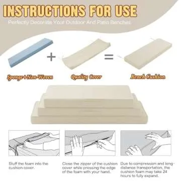 YIJIAN HOME Outdoor Bench Cushion 3.5inches Memory Foam Waterproof Patio Furniture Bench Cushion Porch Swing Cushion with Handle and Adjustable Strap, 48 x 18 Inch Cream