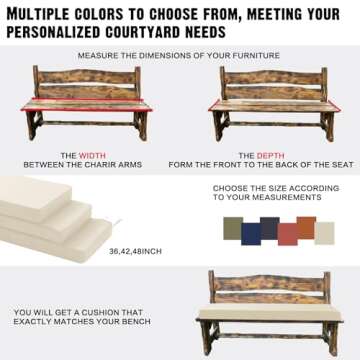 YIJIAN HOME Outdoor Bench Cushion 3.5inches Memory Foam Waterproof Patio Furniture Bench Cushion Porch Swing Cushion with Handle and Adjustable Strap, 48 x 18 Inch Cream