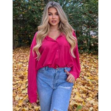 HOTOUCH Women Button Down Shirt Casual Long Sleeve Blouse