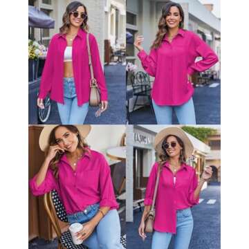 HOTOUCH Women Button Down Shirt Casual Long Sleeve Blouse