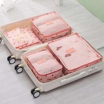 Laebevon 6 PCS Packing Cubes Multi-functional Clothing Sorting Packages Travel Carry On Luggage Organizers Storage Bags Travel Packing Pouches, Pink Cherry