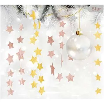 Glitter Pink Champagne Twinkle Star Hanging Garland - Sparkly Paper Five-Pointed Bunting Banner String for Birthday Home Decoration, Wedding Photo Booth Props, 2.8", Totally 23 ft/7m
