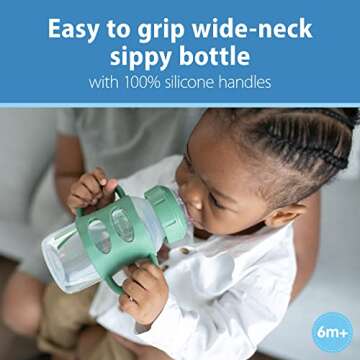 Dr. Brown's Milestones Wide-Neck Sippy Spout Bottle with 100% Silicone Handles, Easy-Grip Handles wi...