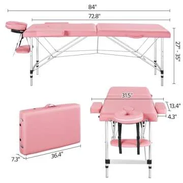 Yaheetech Massage Tables Portable Massage Bed Aluminium Height Adjustable Facial Salon Tattoo Bed with Non-Woven Bag, 24 inch Width Pink