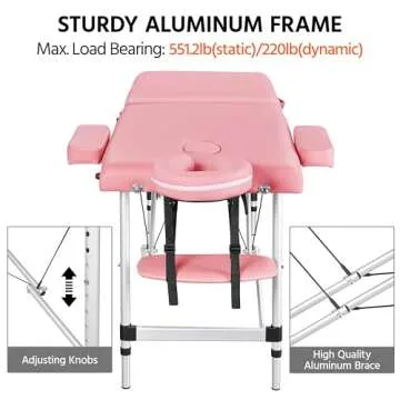 Yaheetech Massage Tables Portable Massage Bed Aluminium Height Adjustable Facial Salon Tattoo Bed with Non-Woven Bag, 24 inch Width Pink