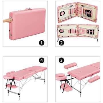 Yaheetech Massage Tables Portable Massage Bed Aluminium Height Adjustable Facial Salon Tattoo Bed with Non-Woven Bag, 24 inch Width Pink