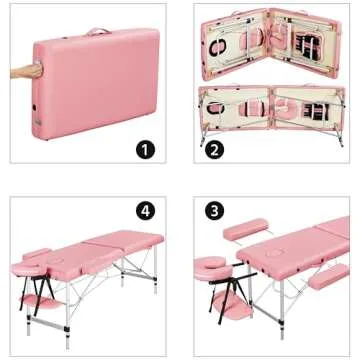 Yaheetech Massage Tables Portable Massage Bed Aluminium Height Adjustable Facial Salon Tattoo Bed with Non-Woven Bag, 24 inch Width Pink