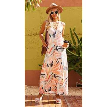 Women's Casual Dresses Beach Swimwear Cover Up Flowy Beach Vacation Long Maxi Dresses with Pockets(M,Pastel Print)
