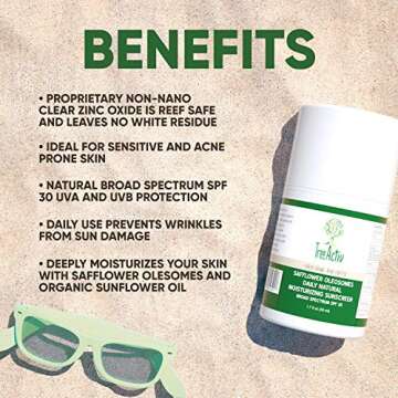 TreeActiv Safflower Oleosomes Daily Natural Moisturizing Face Sunscreen SPF 30, Ideal For Sensitive or Acne Prone Skin, Proprietary Non-Nano Clear Zinc, Reef Safe, Anti-Aging, Broad Spectrum