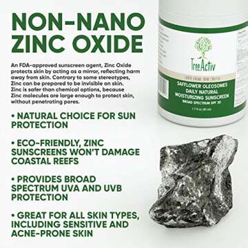 TreeActiv Safflower Oleosomes Daily Natural Moisturizing Face Sunscreen SPF 30, Ideal For Sensitive or Acne Prone Skin, Proprietary Non-Nano Clear Zinc, Reef Safe, Anti-Aging, Broad Spectrum