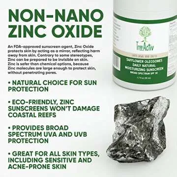 TreeActiv Safflower Oleosomes Daily Natural Moisturizing Face Sunscreen SPF 30, Ideal For Sensitive or Acne Prone Skin, Proprietary Non-Nano Clear Zinc, Reef Safe, Anti-Aging, Broad Spectrum