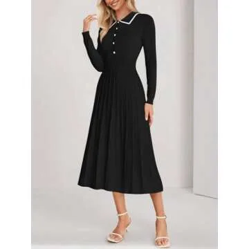 MIROL Women's Pleated Contrast Sweater Dress - 2024 Fall Long Sleeve