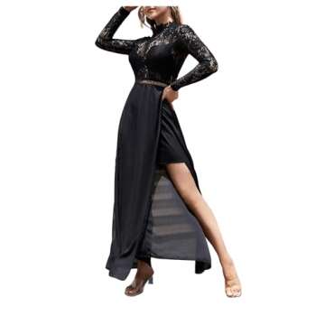 SweatyRocks Sexy Lace Long Sleeve Maxi Cocktail Dress