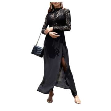 SweatyRocks Sexy Lace Long Sleeve Maxi Cocktail Dress