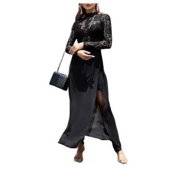 SweatyRocks Sexy Lace Long Sleeve Maxi Cocktail Dress